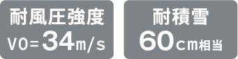 耐風圧強度 Vo=34m/s 耐積雪 60cm相当