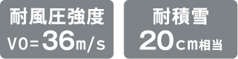 耐風圧強度 Vo=36m/s 耐積雪 20cm相当