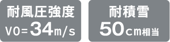 耐風圧強度 Vo=34m/s 耐積雪 50cm相当