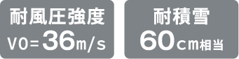 耐風圧強度 Vo=36m/s 耐積雪 60cm相当