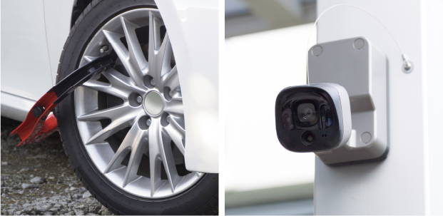 自動車用タイヤロックや防犯カメラ