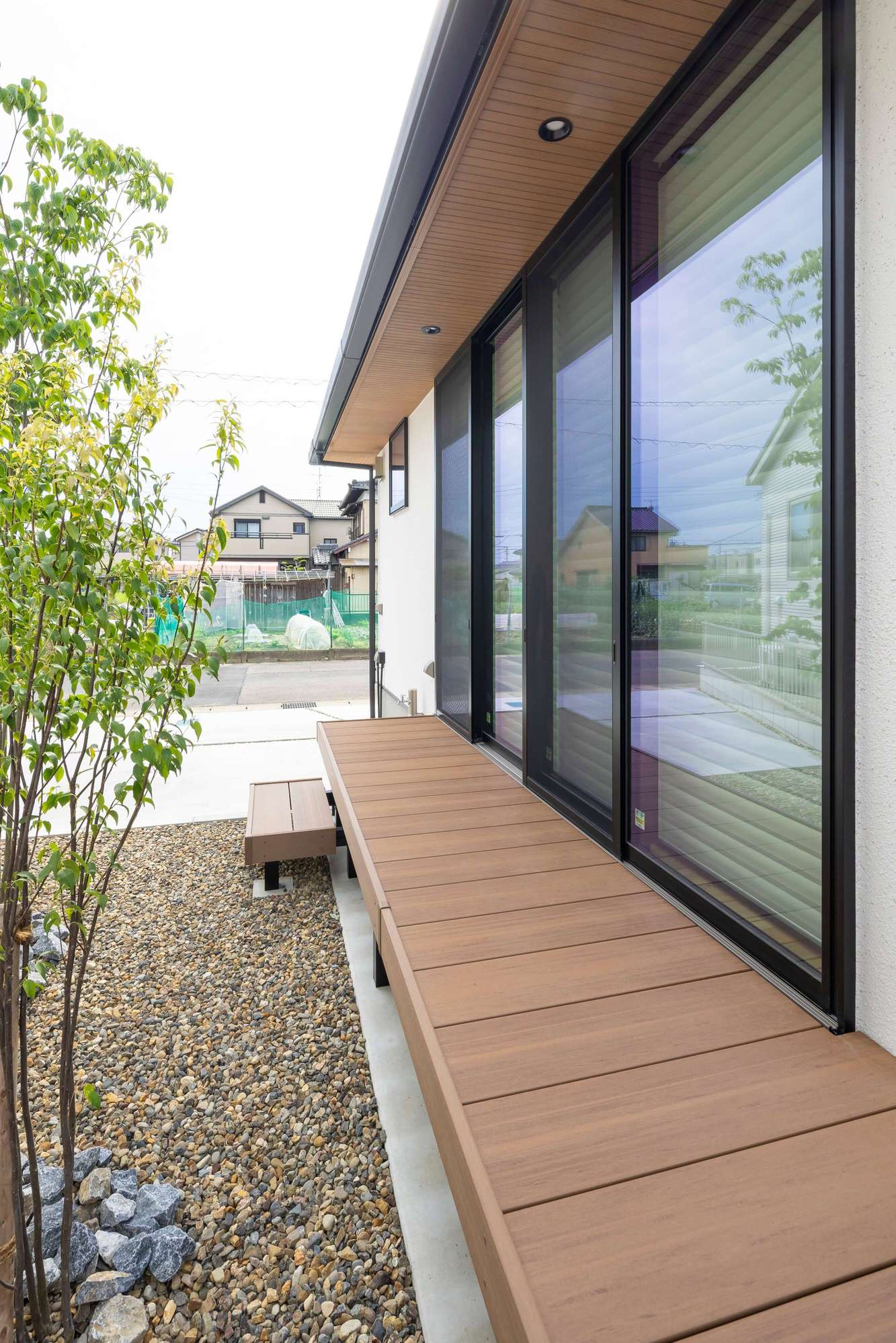住友林業 新築外構 和モダンデザイン おしゃれ かっこいい ウッドデッキ 和風 平屋 愛知県 名古屋市 江南市 植栽 エクステリア
