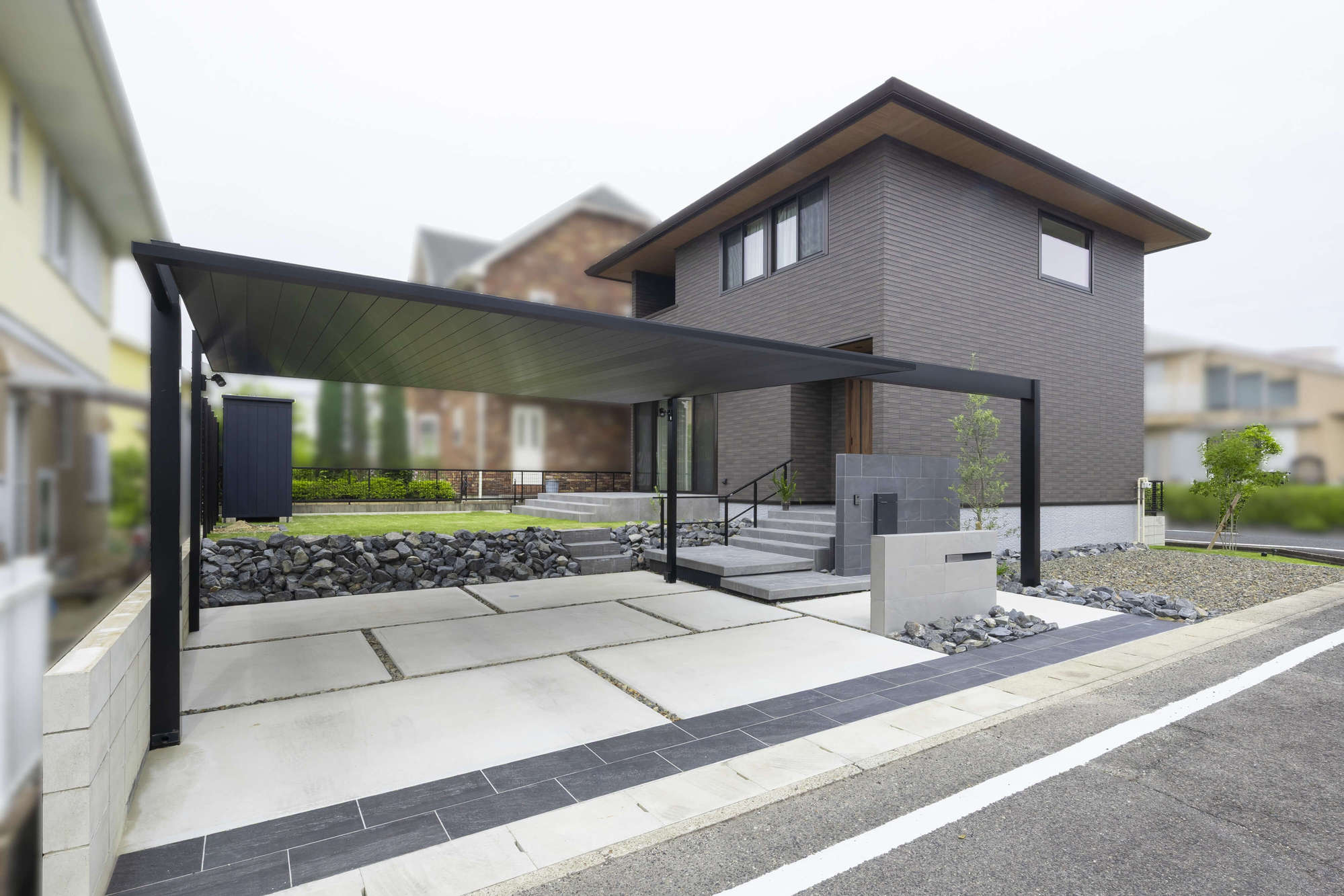 愛知県 名古屋市 みよし市 カーポート三協アルミ おしゃれ かっこいい モダンデザイン FII 宅配ポスト