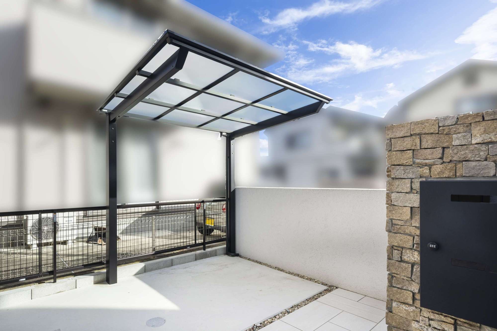 三井ホーム 新築外構 外構 フェンス ナチュラル デザイン エクステリア 自然石 サイクルポート 植栽 かわいい 愛知県 名古屋市