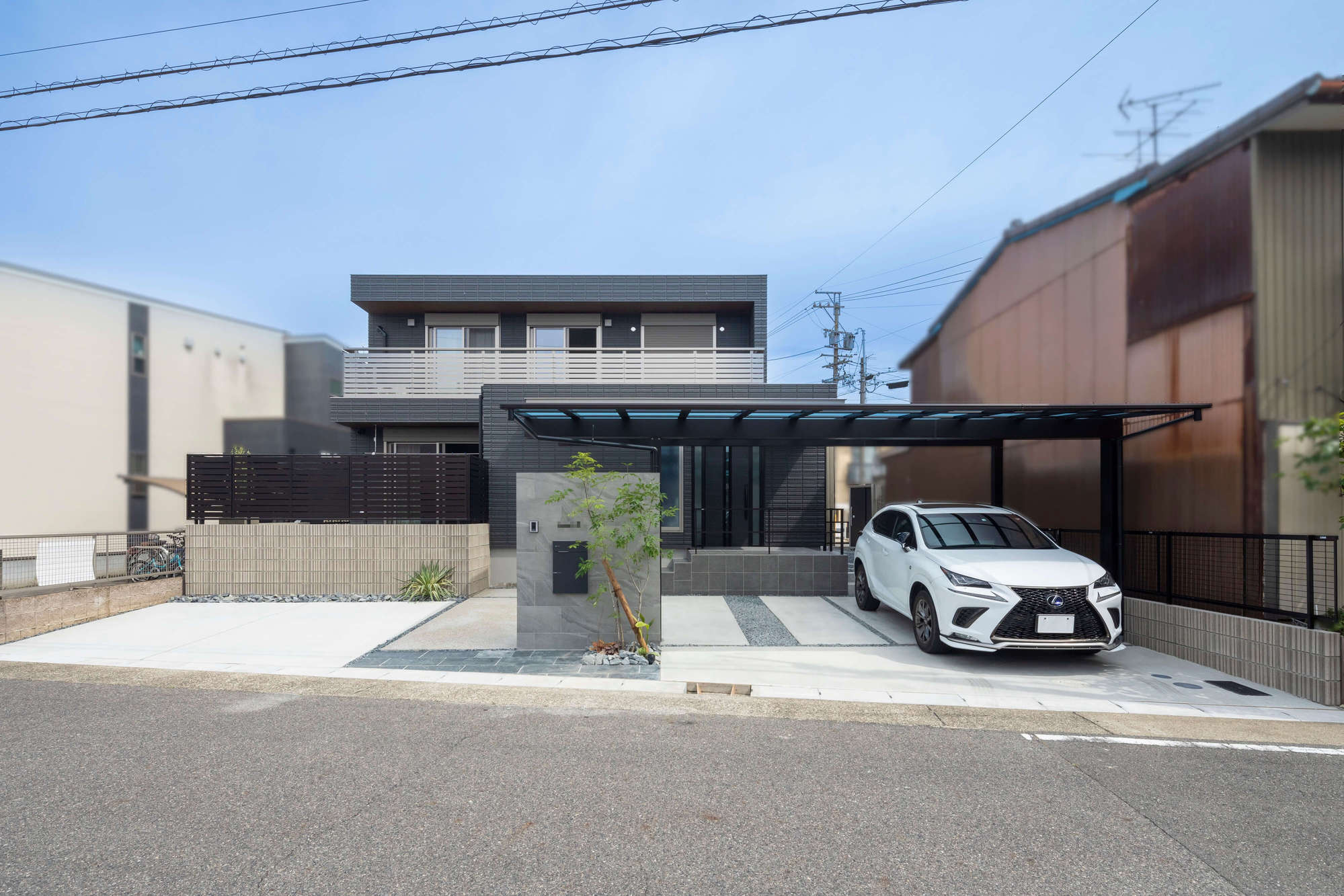 新築外構 施工例 庭工事 エクステリア エクステリアデザイン おしゃれ かっこいい 愛知県 名古屋市　へーベルハウス