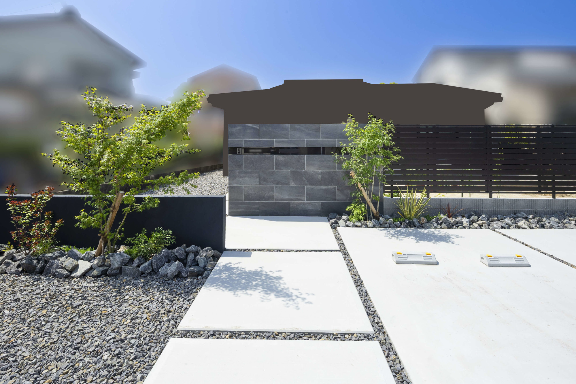 新築外構 シンプルモダン おしゃれ かっこいい 平屋住宅 アイ工務店 エクステリア 外構デザイン 愛知県 名古屋市 フェンス 目隠し おすすめ