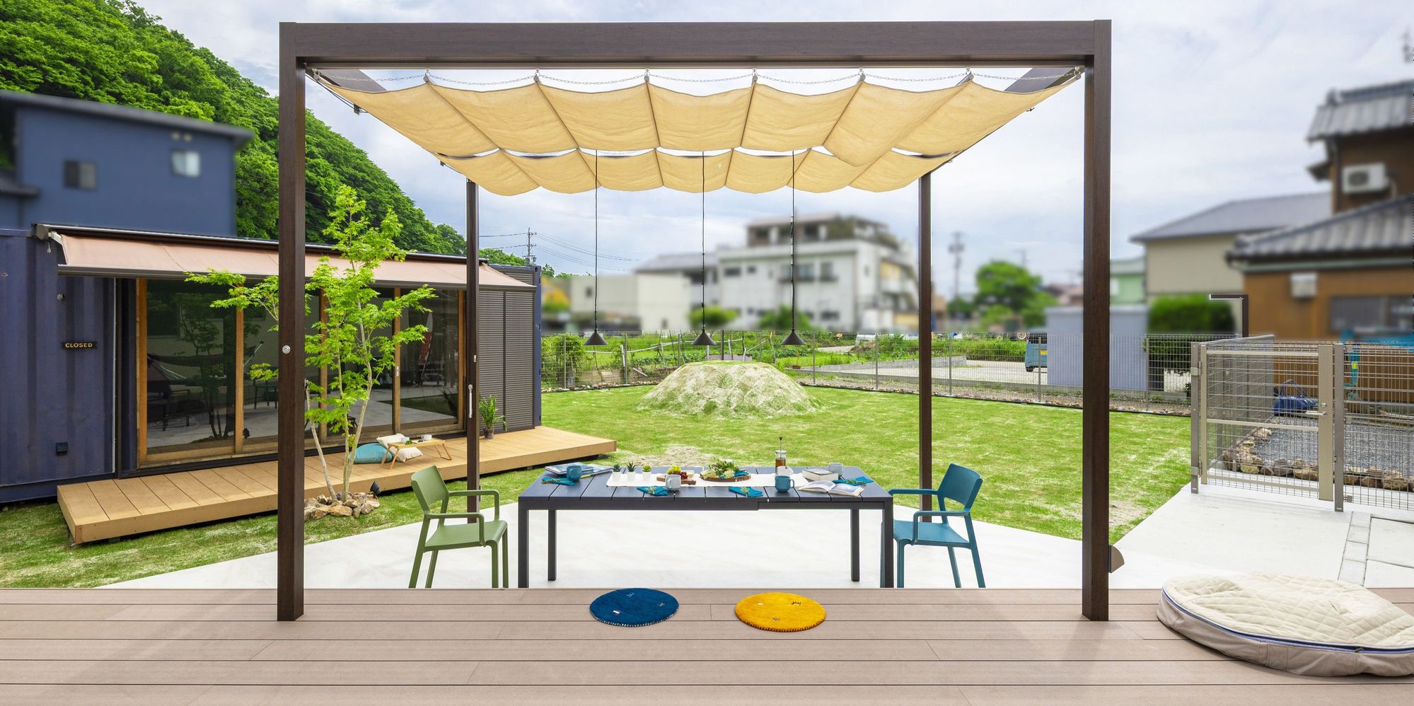 愛知県 名古屋市 南知多 リゾート 別荘 ドッグラン トレーラーハウス コンテナハウス ドッグガーデン ガーデンファニチャー パーゴラ ガーデンデザイン エクステリア