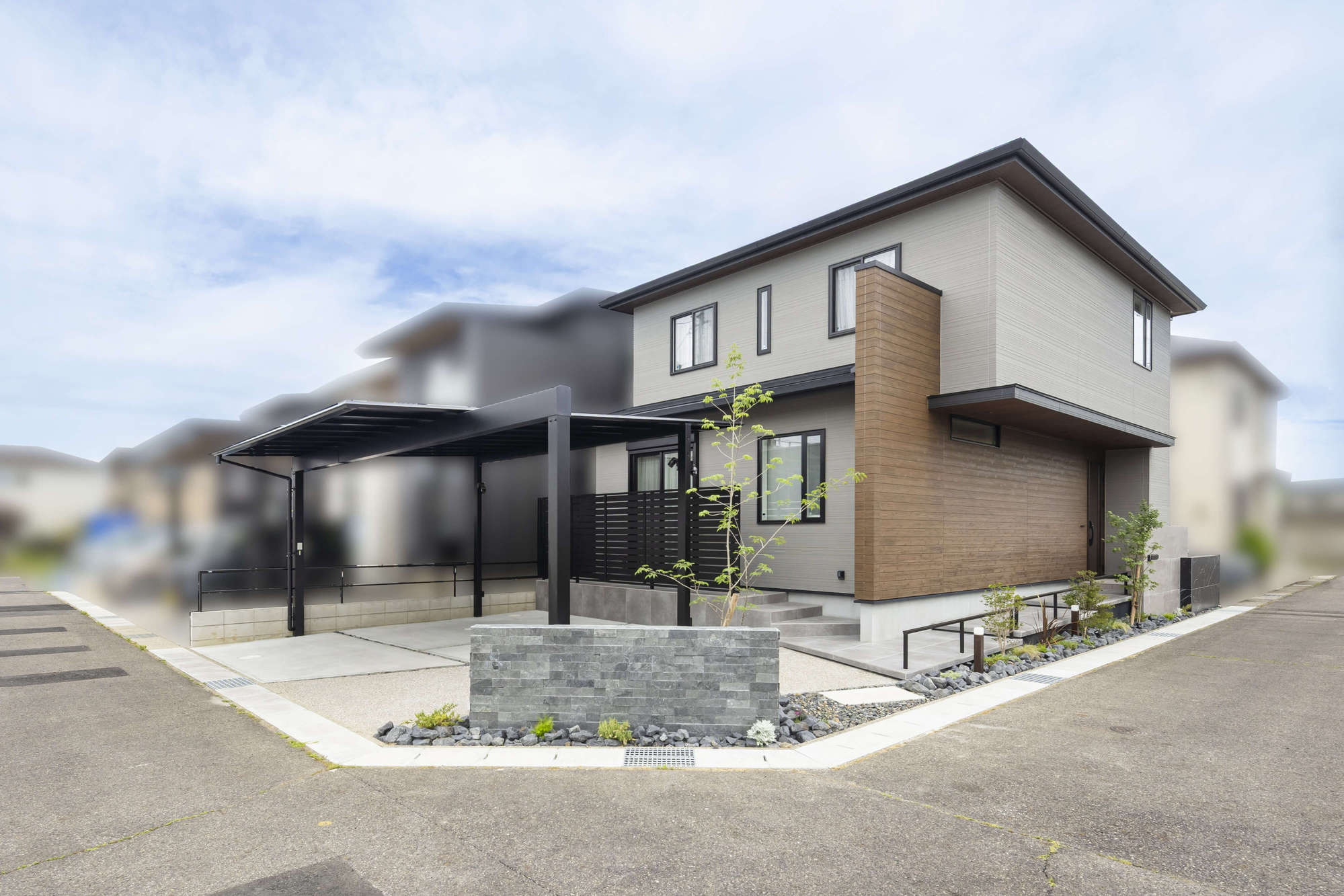 サーラ住宅 新築外構 エクステリア 角地 カーポート おしゃれ かっこいい アプローチ 愛知県 春日井市 名古屋市 エクステリアデザイン おすすめ 